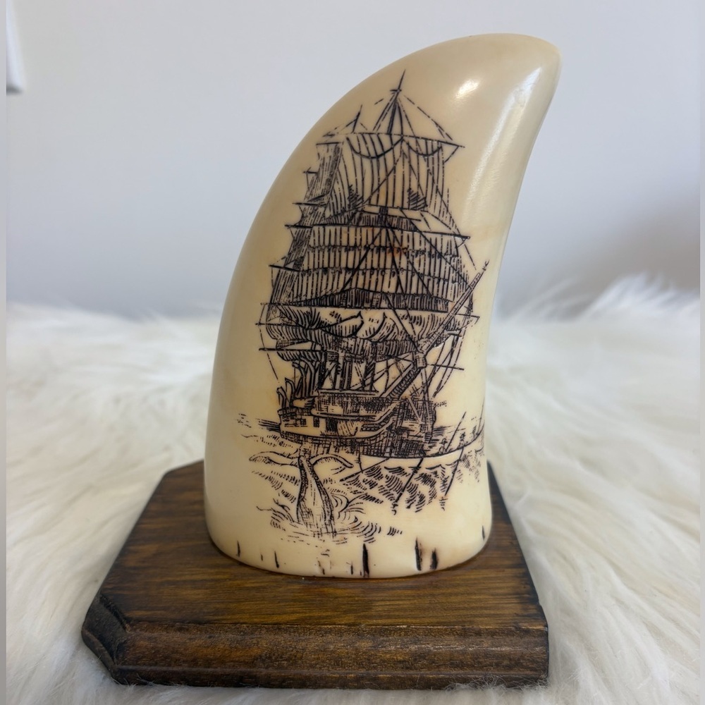 Vintage Ship Engraved Faux Whale Tooth